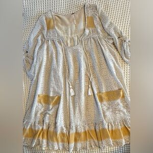 Free People Long Sleeve Dress in Yellow and Cream